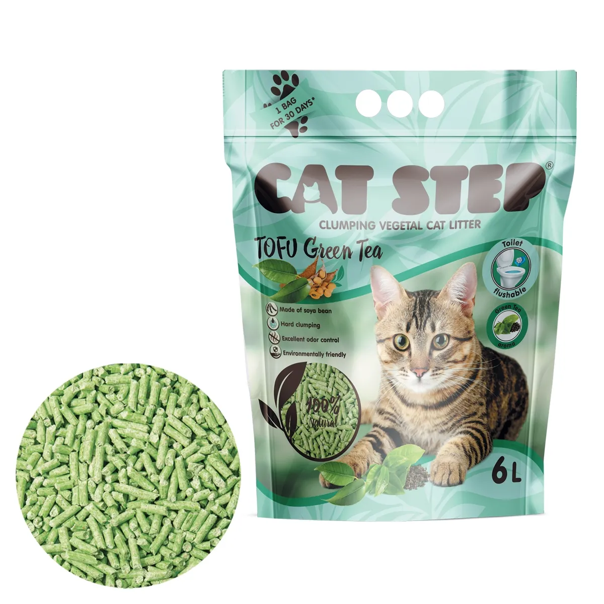 Cat Step Tofu Green Tea кошачьи отходы 2,7 кг/ 6 л