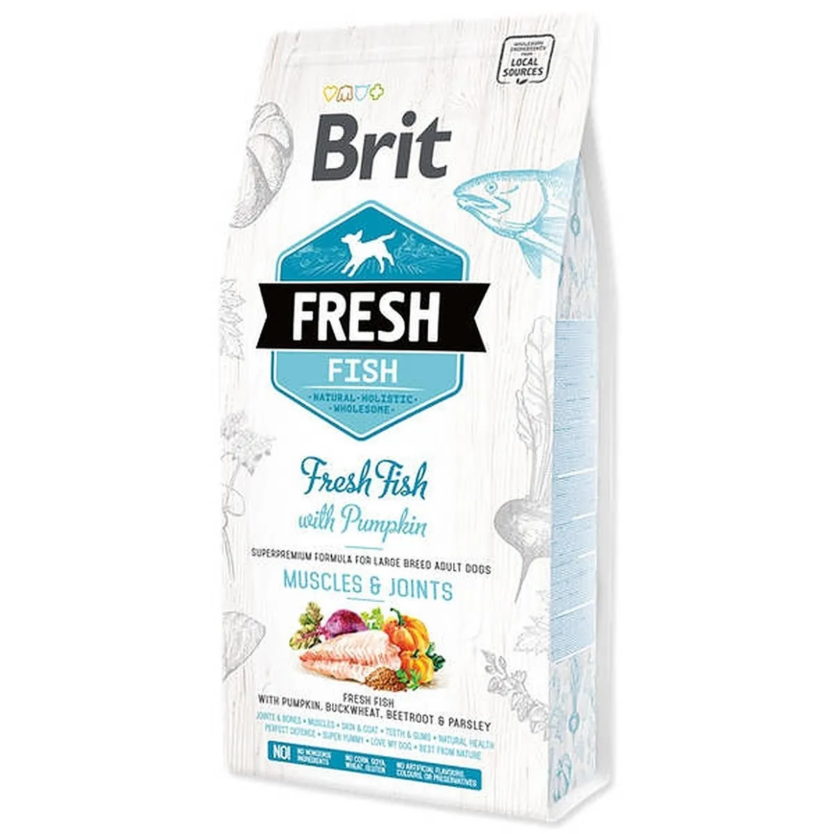 Brit Fresh корм для собак крупных пород, рыба/тыква, 12кг