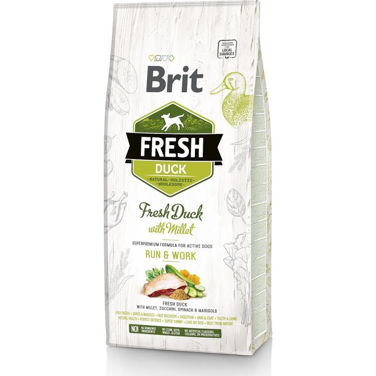 Brit Fresh Run&Work сухой корм для собак, утка/просо, 2,5 кг