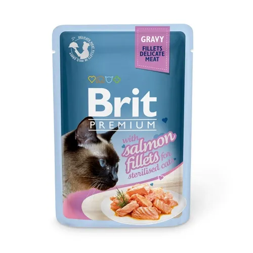 Brit Premium Delicate вл.корм для стерил. кошек, лосось в соусе, 85г